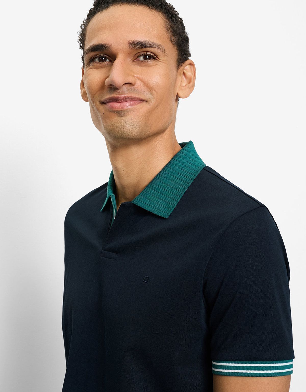 Поло мужское синее с зелёным воротником Olymp | купить в интернет-магазине Olymp-Men