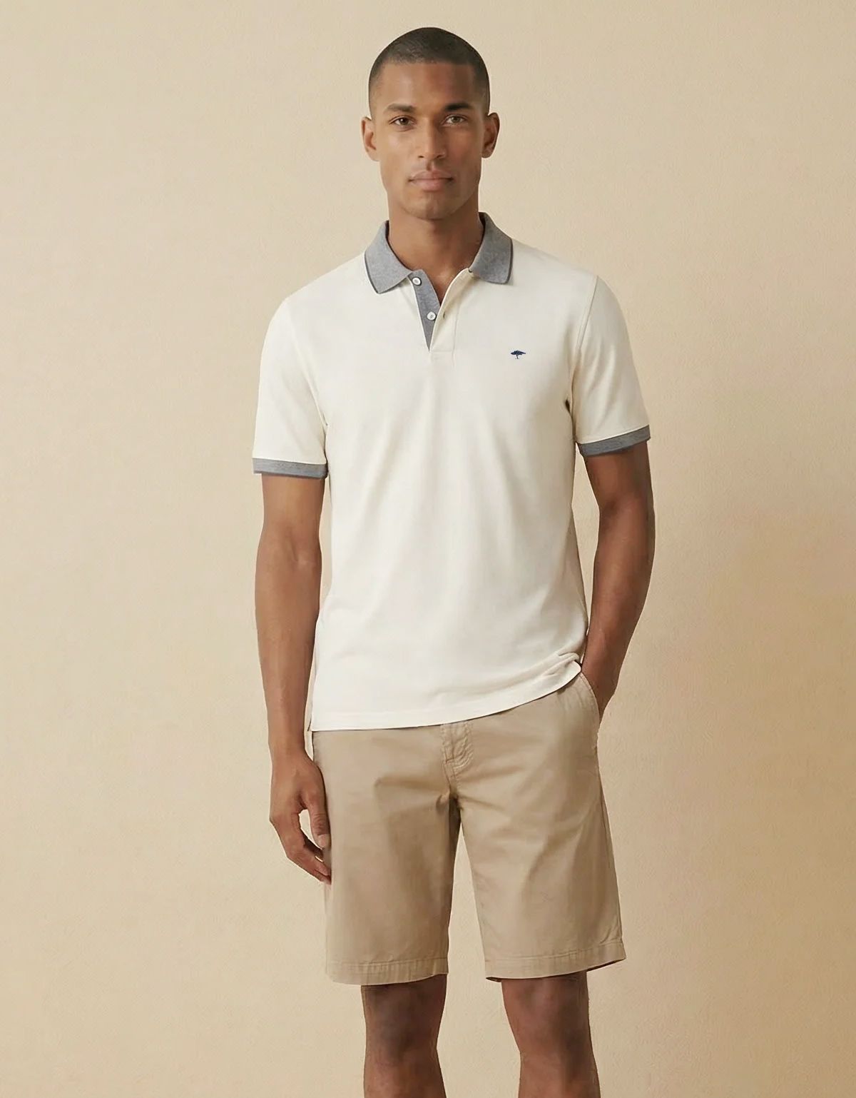 Поло мужское светлое с синим воротником Fynch-Hatton | купить в интернет-магазине Olymp-Men