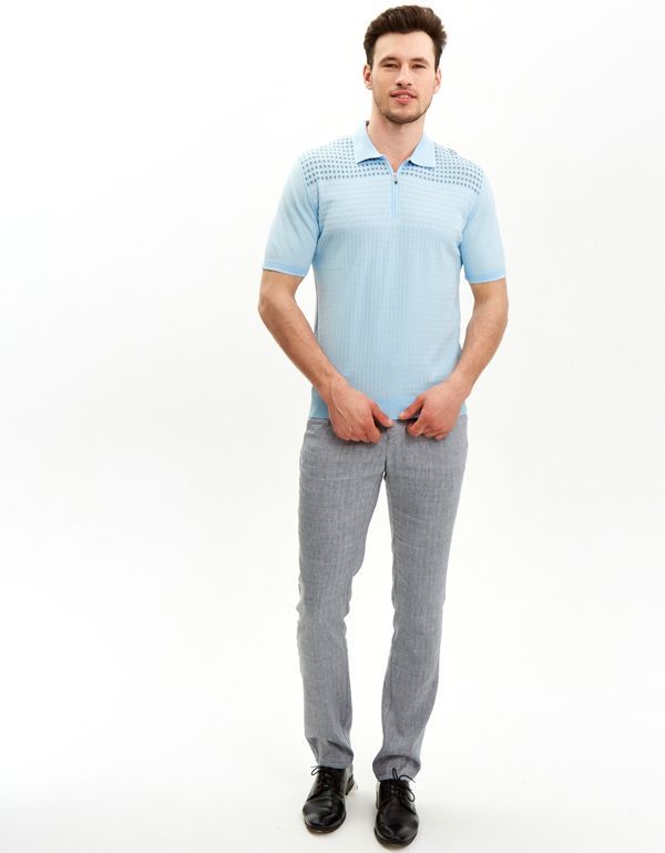 Поло мужское голубое на молнии Gratude | купить в интернет-магазине Olymp-Men