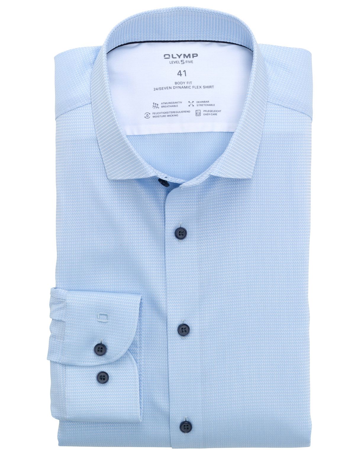 Рубашка мужская OLYMP 24/7, body fit из лиоцелла с синими пуговицами | купить в интернет-магазине Olymp-Men