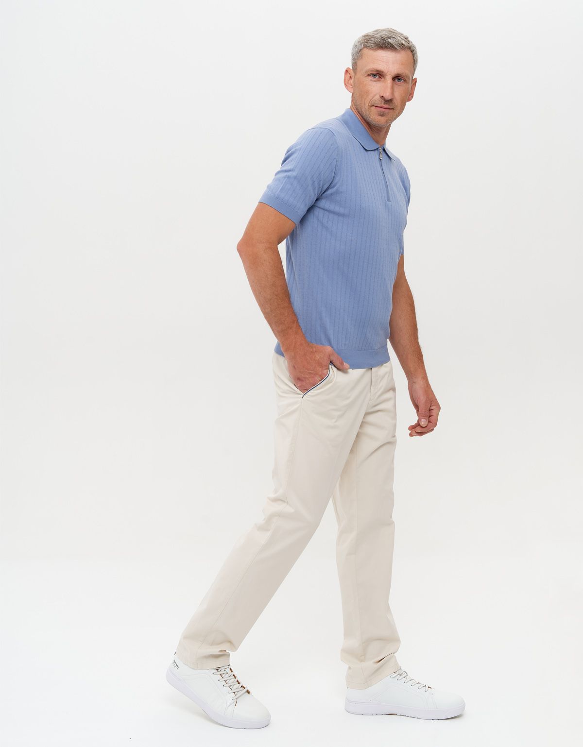 Поло мужское вязаное голубое на молнии Gtatude | купить в интернет-магазине Olymp-Men