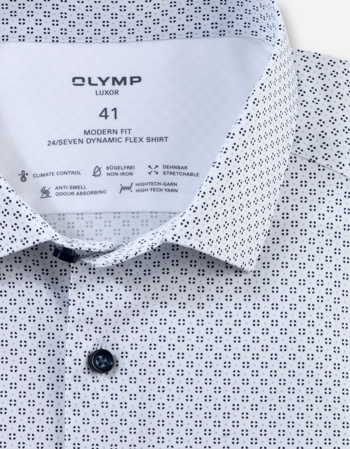 Рубашка синяя с принтом OLYMP Luxor, modern fit, климат-контроль | купить в интернет-магазине Olymp-Men