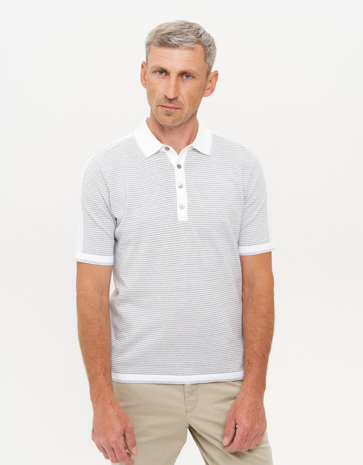 Поло мужское в серую полоску на пуговицах Gtatude | купить в интернет-магазине Olymp-Men