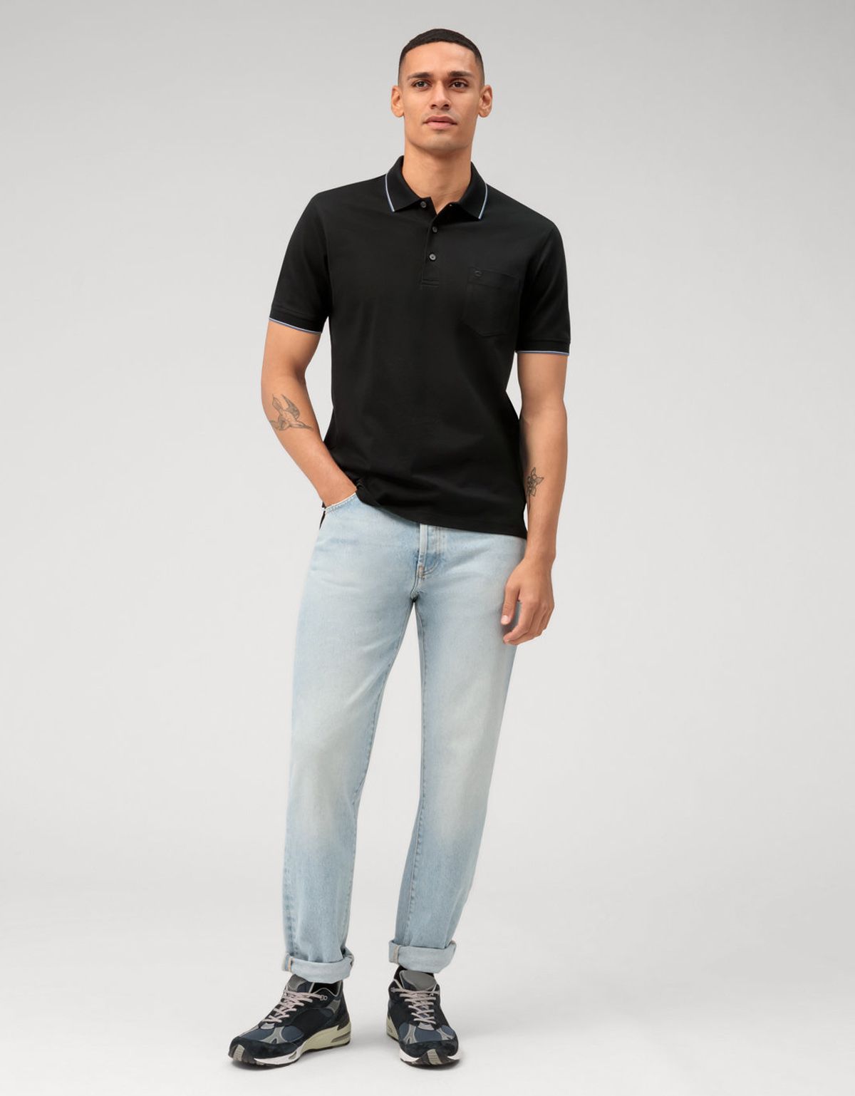 Поло мужское Olymp, чёрное с полосками на воротнике | купить в интернет-магазине Olymp-Men