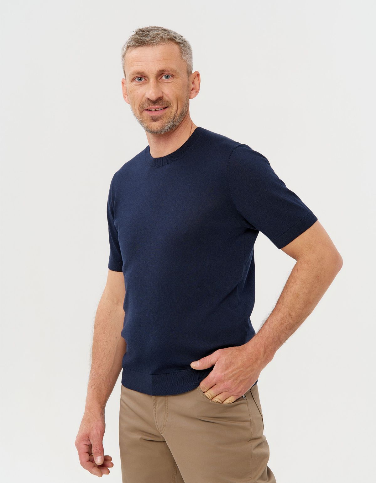 Футболка мужская вязанная синяя Olymp | купить в интернет-магазине Olymp-Men