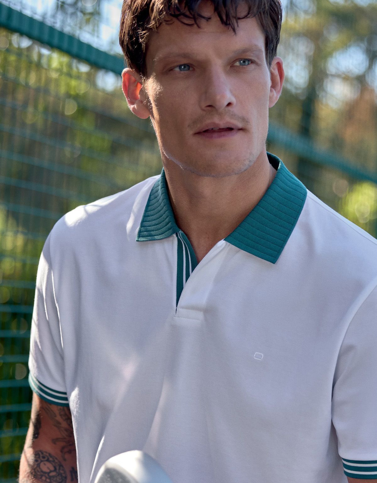 Поло мужское белое с зелёным воротником Olymp | купить в интернет-магазине Olymp-Men