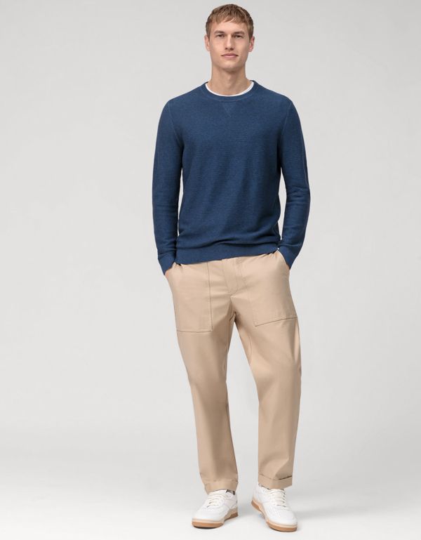 Джемпер  мужской синий, круглый вырез, modern fit | интернет-магазин Olymp-Men