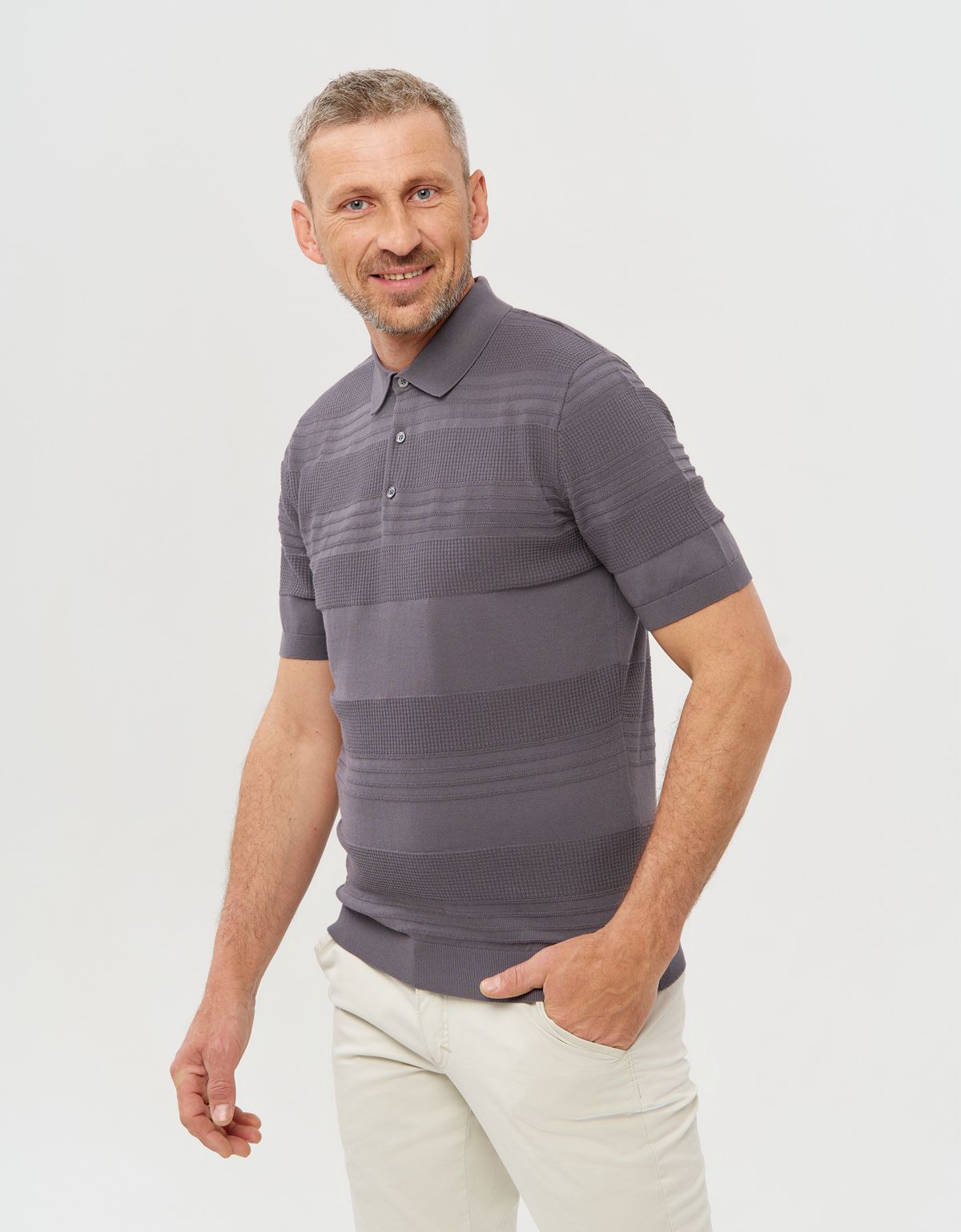 Поло мужское вязаное серое на пуговицах Gratude | купить в интернет-магазине Olymp-Men
