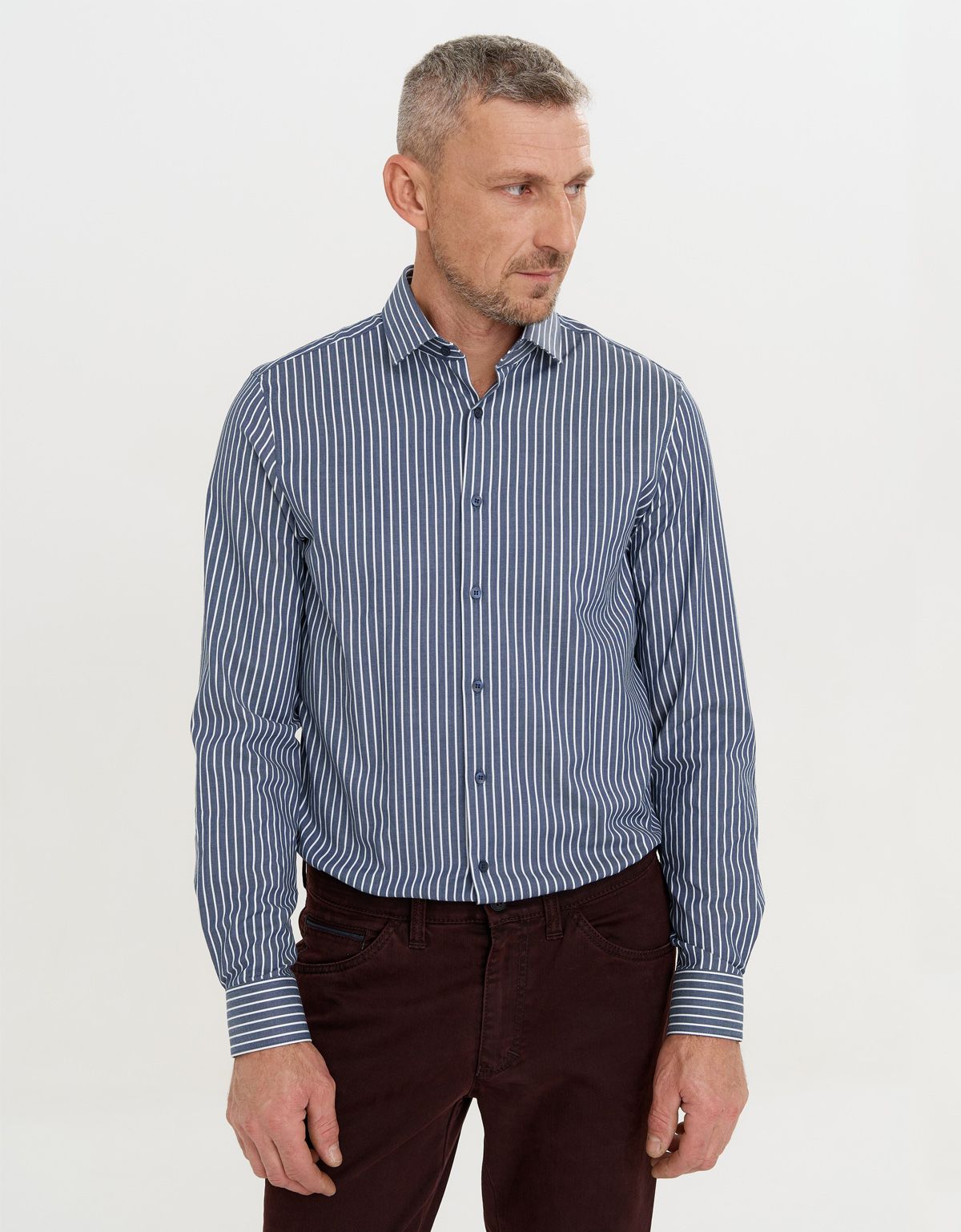 Рубашкав мужская OLYMP 24/7 в полоску, body fit[СИНИЙ]