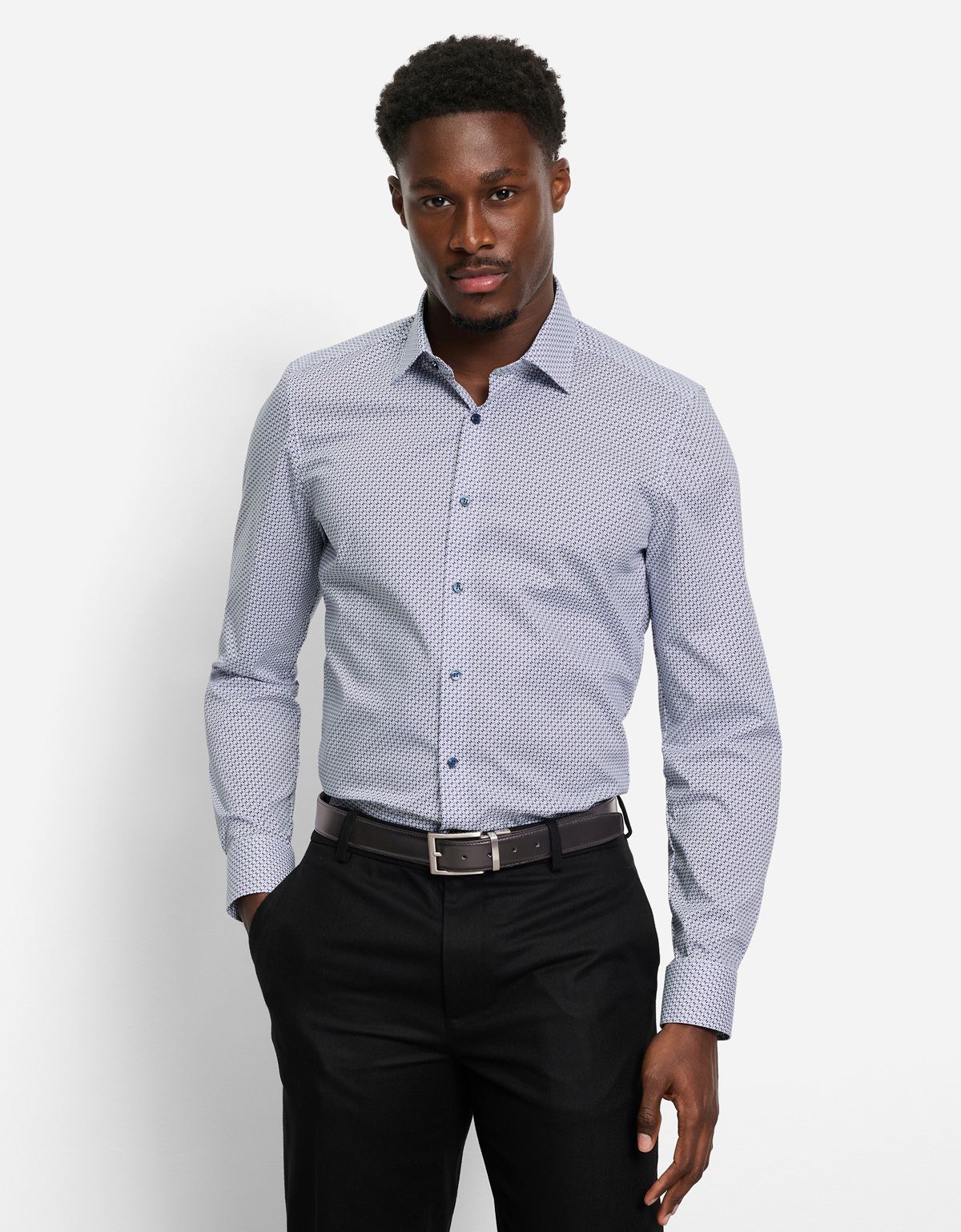 Рубашка мужская с принтом OLYMP, body fit[ФИОЛЕТОВЫЙ]