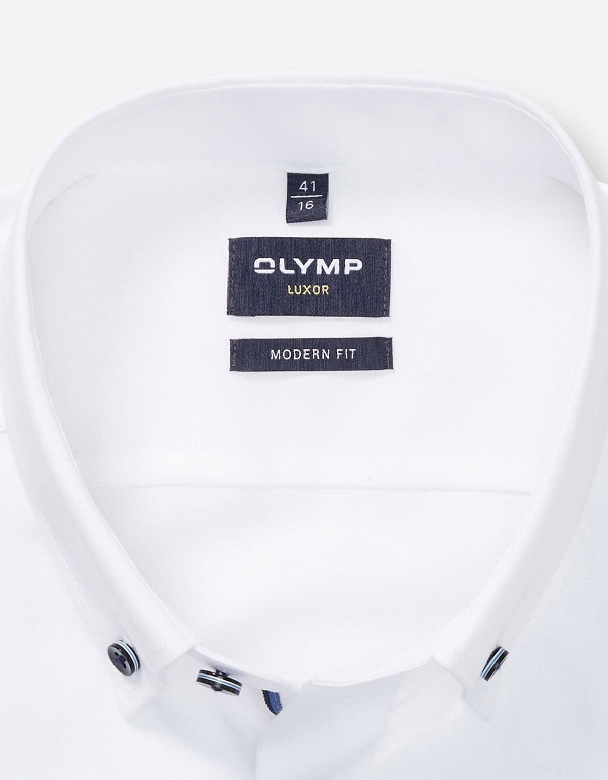 Рубашка белая с синими пуговицами OLYMP Luxor, modern fit | купить в интернет-магазине Olymp-Men