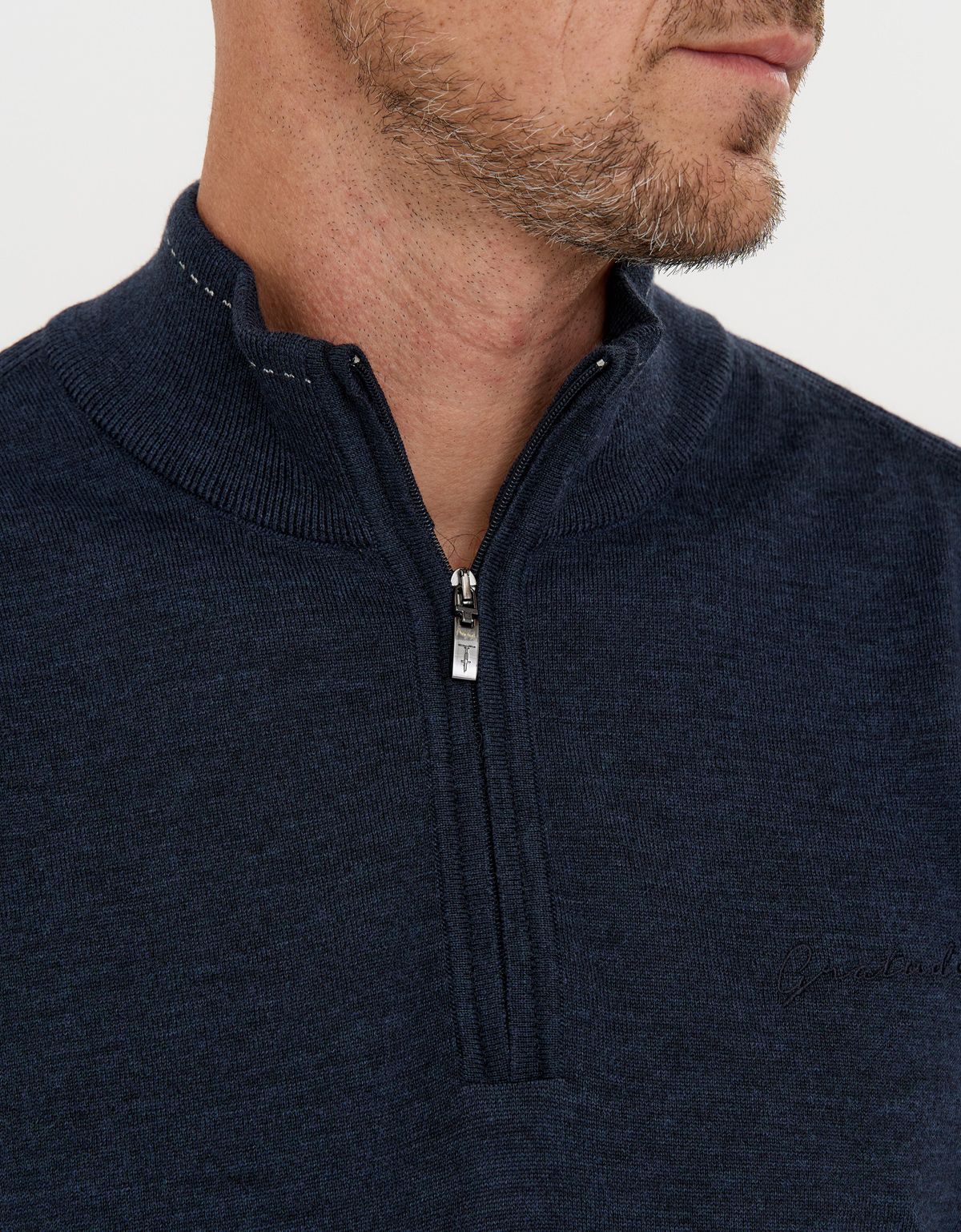 Свитер синий с воротником на молнии Gratude шерстяной | купить в интернет-магазине Olymp-Men