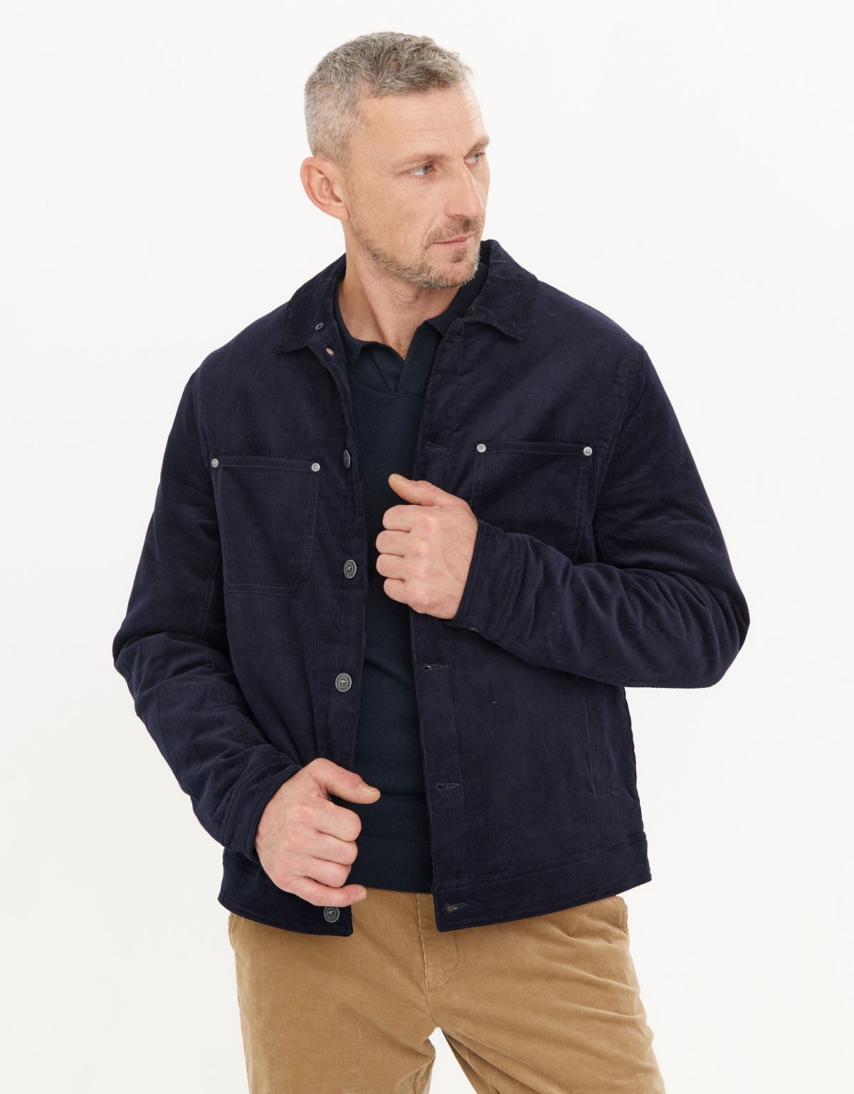 Куртка вельветовая мужская синяя с белым воротником Fynch-Hatton | купить в интернет-магазине Olymp-Men