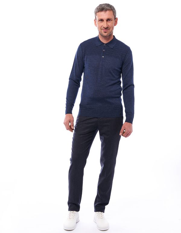 Поло синее мужское Gratude с длинным рукавом, шерсть с шёлком | купить в интернет-магазине Olymp-Men