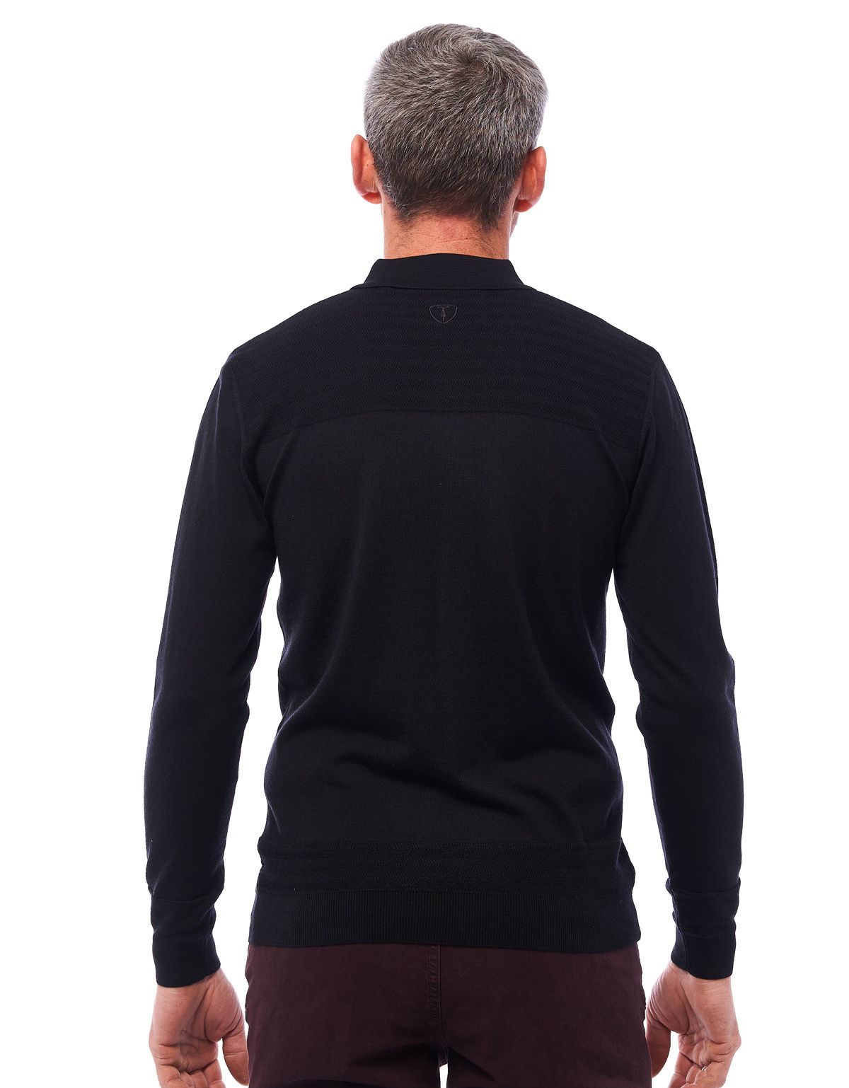 Поло чёрное мужское Gratude с длинным рукавом, шерсть с шёлком | купить в интернет-магазине Olymp-Men