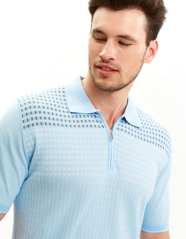 Поло мужское голубое на молнии Gratude | купить в интернет-магазине Olymp-Men