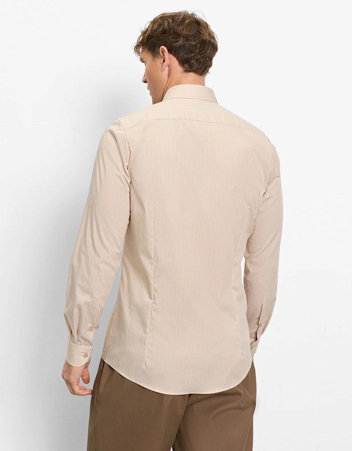 Рубашка бежевая в белую полоску OLYMP, боди фит | купить в интернет-магазине Olymp-Men