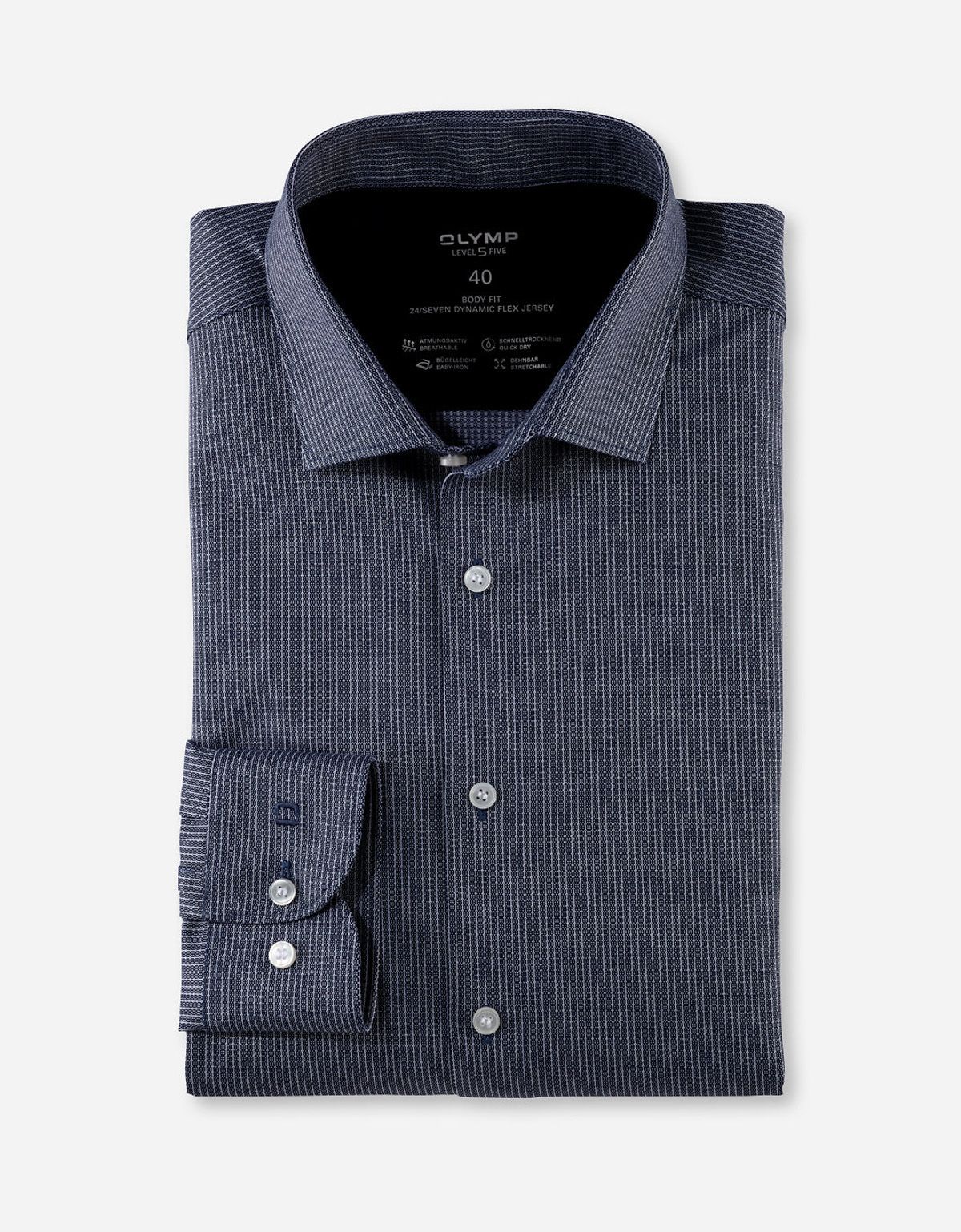Рубашка трикотажная синяя в полоску Olymp, body fit | купить в интернет-магазине Olymp-Men