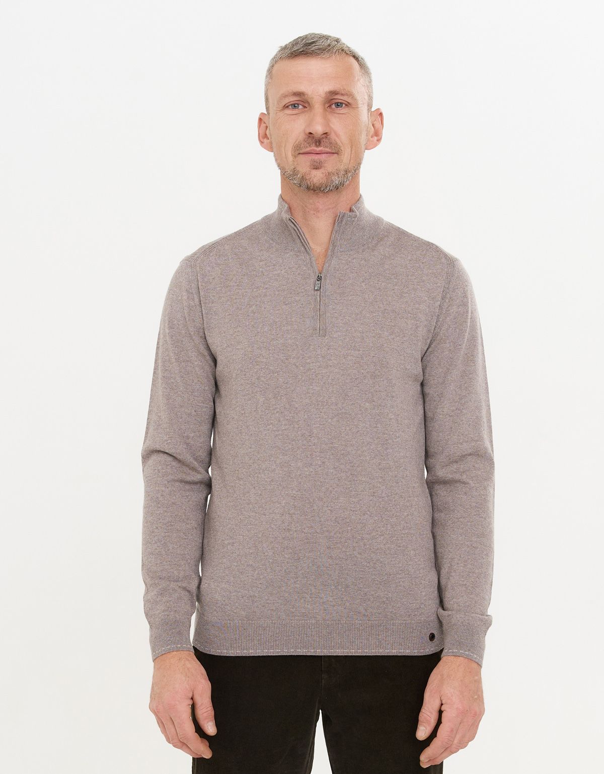 Свитер бежевый с воротником на молнии Gratude шерстяной | купить в интернет-магазине Olymp-Men