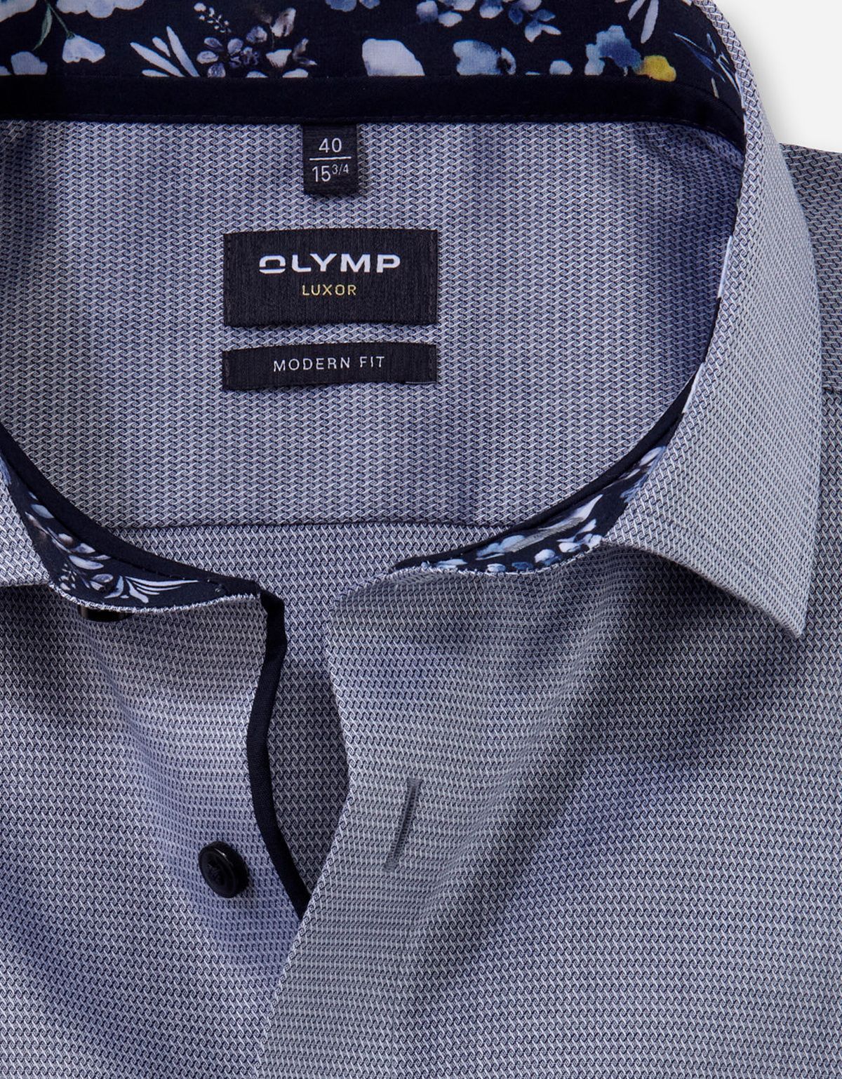 Рубашка синяя фактурная OLYMP Luxor, modern fit на высокий рост | купить в интернет-магазине Olymp-Men