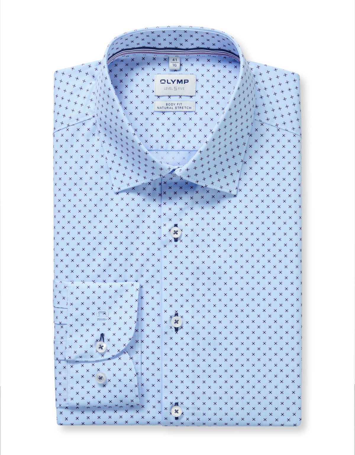 Рубашка голубая с синим принтом OLYMP, боди фит | купить в интернет-магазине Olymp-Men