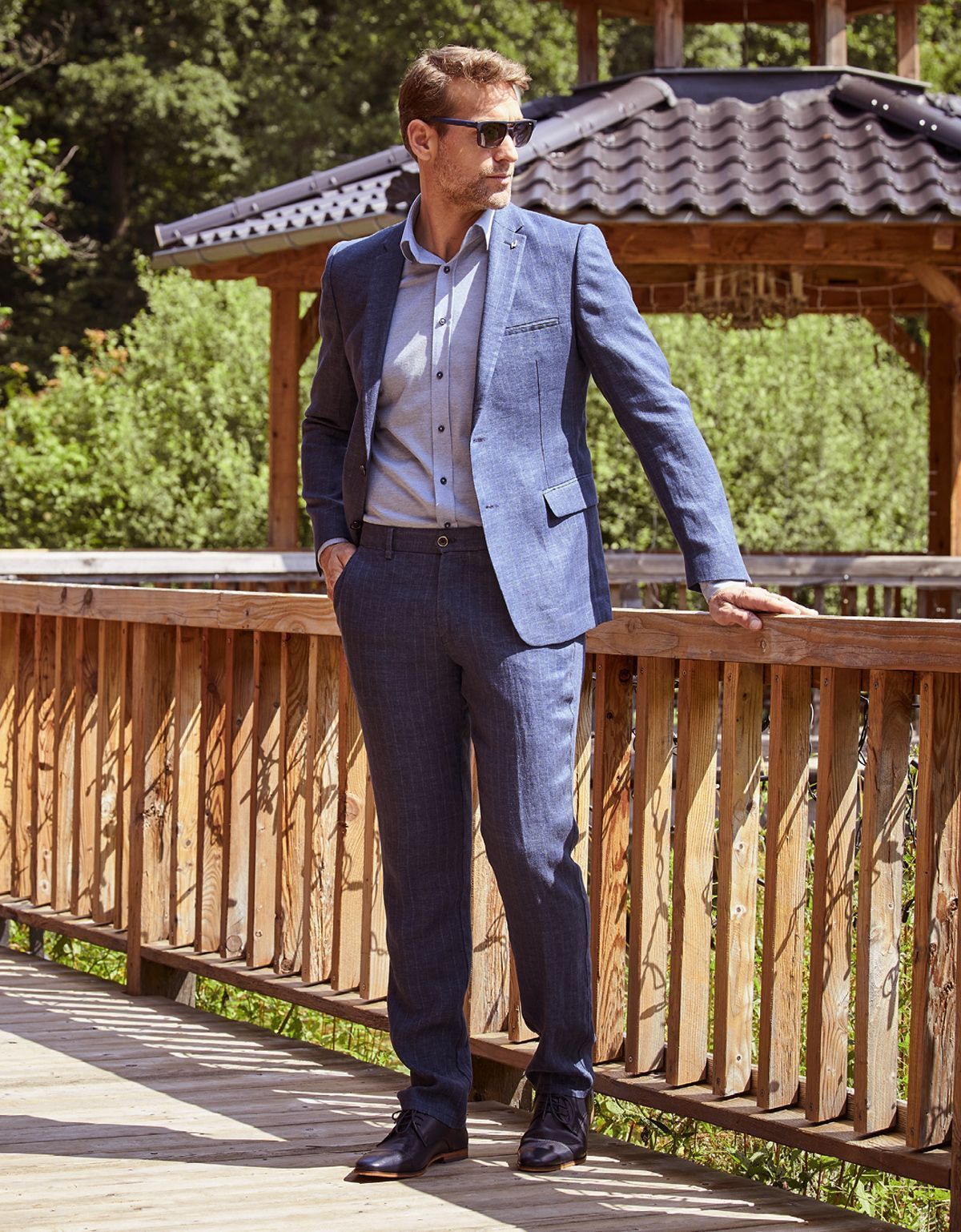 Льняной синий пиджак в полоску w.Wegener | купить в интернет-магазине Olymp-Men