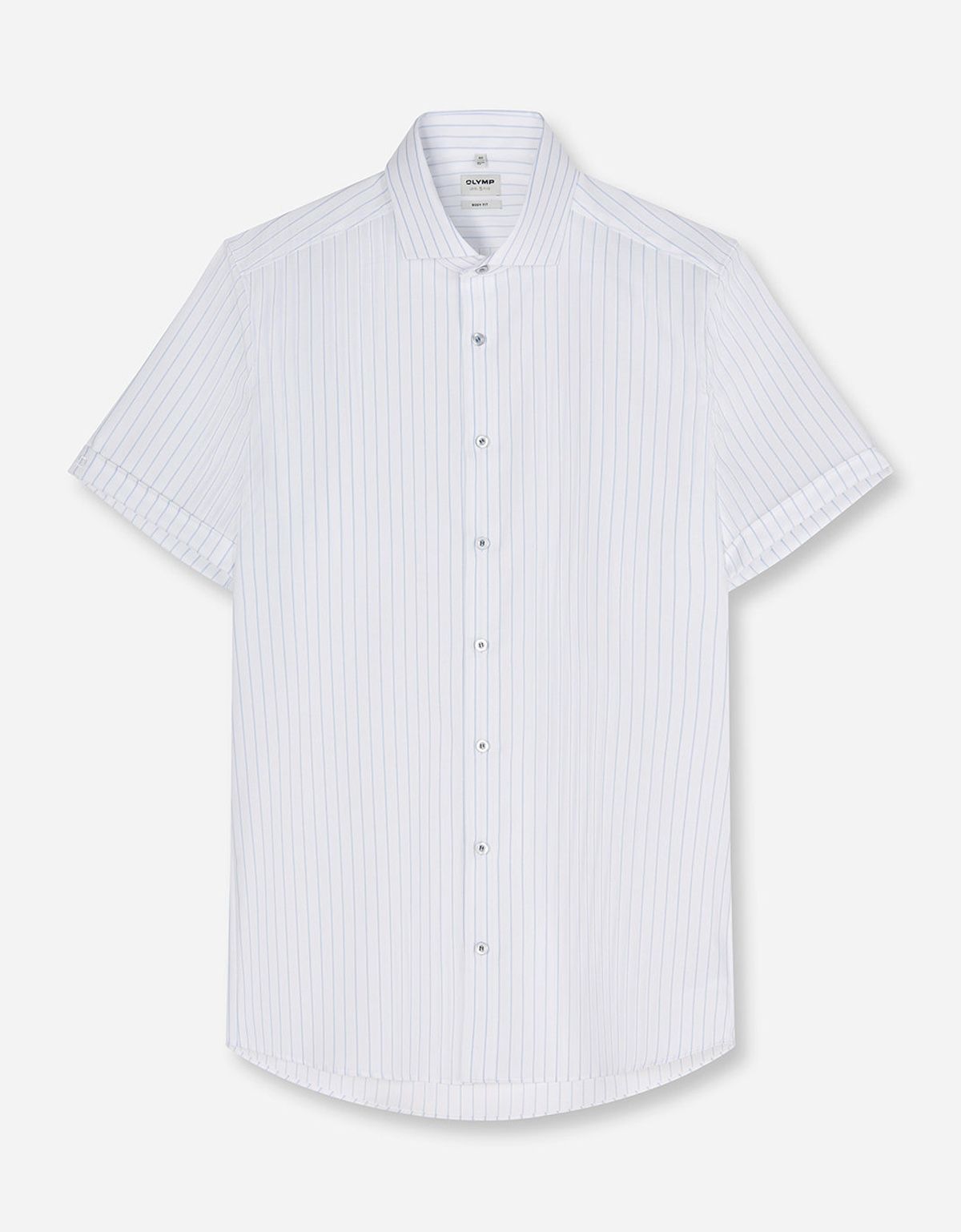 Рубашка летняя в синюю полоску Olymp, боди фит