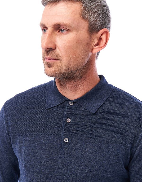Поло синее мужское Gratude с длинным рукавом, шерсть с шёлком | купить в интернет-магазине Olymp-Men