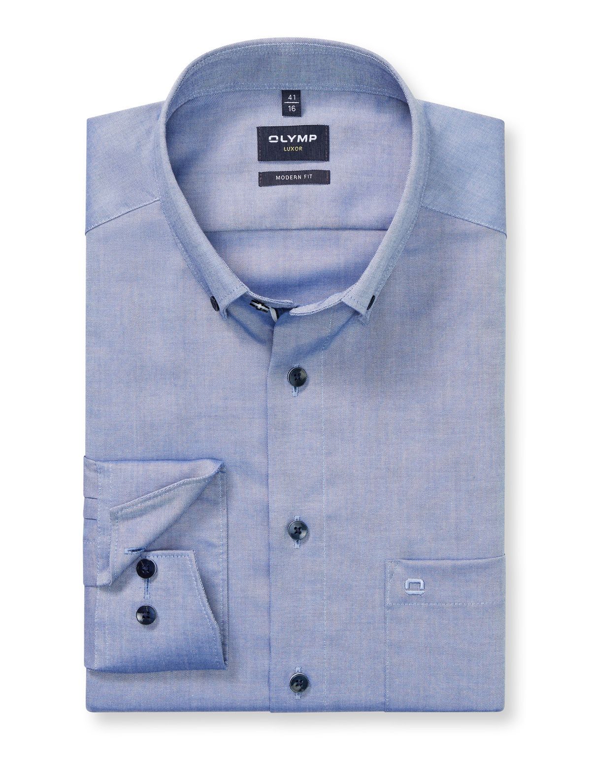 Рубашка мужская с синими пуговицами OLYMP Luxor, modern fit[СИНИЙ]
