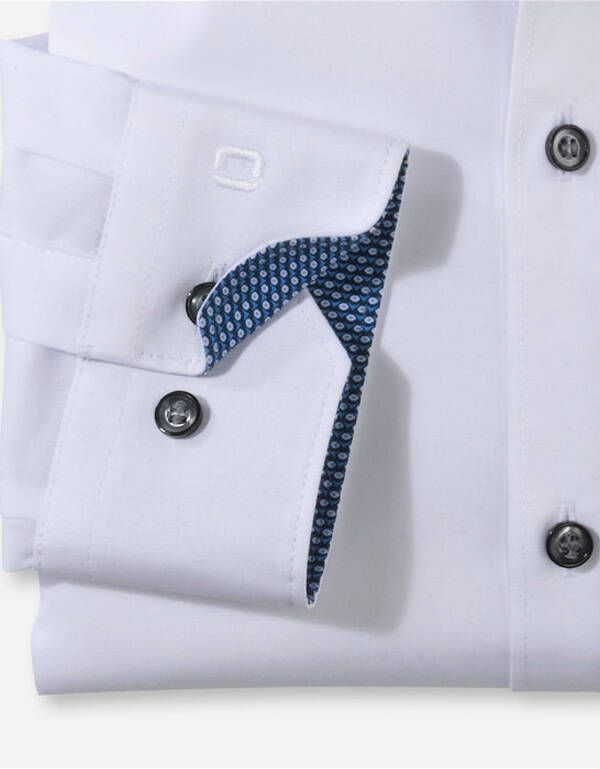 Сорочка белая с синими пуговицами OLYMP №6, супер слим | купить в интернет-магазине Olymp-Men