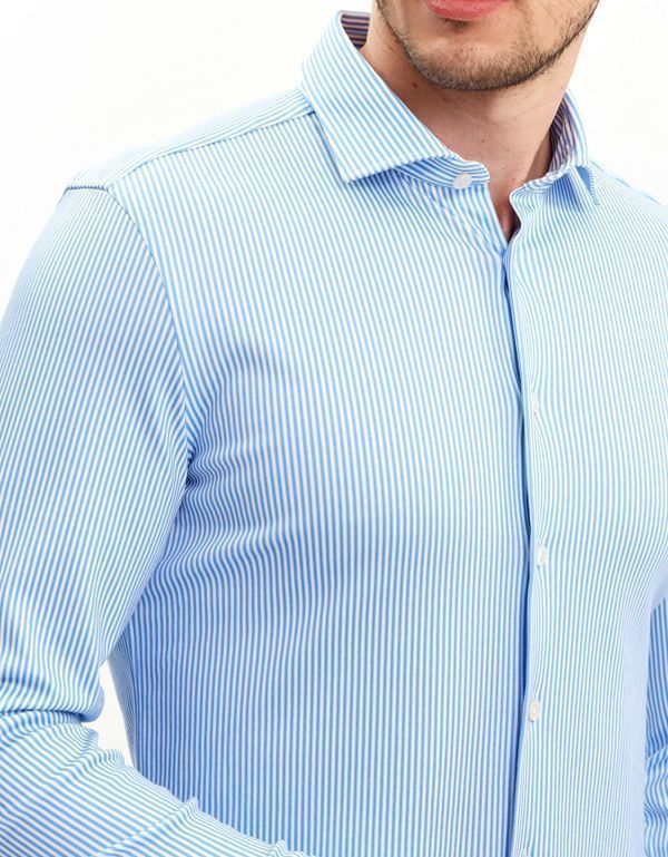 Рубашка мужская трикотажная Olymp Signature в голубую полоску