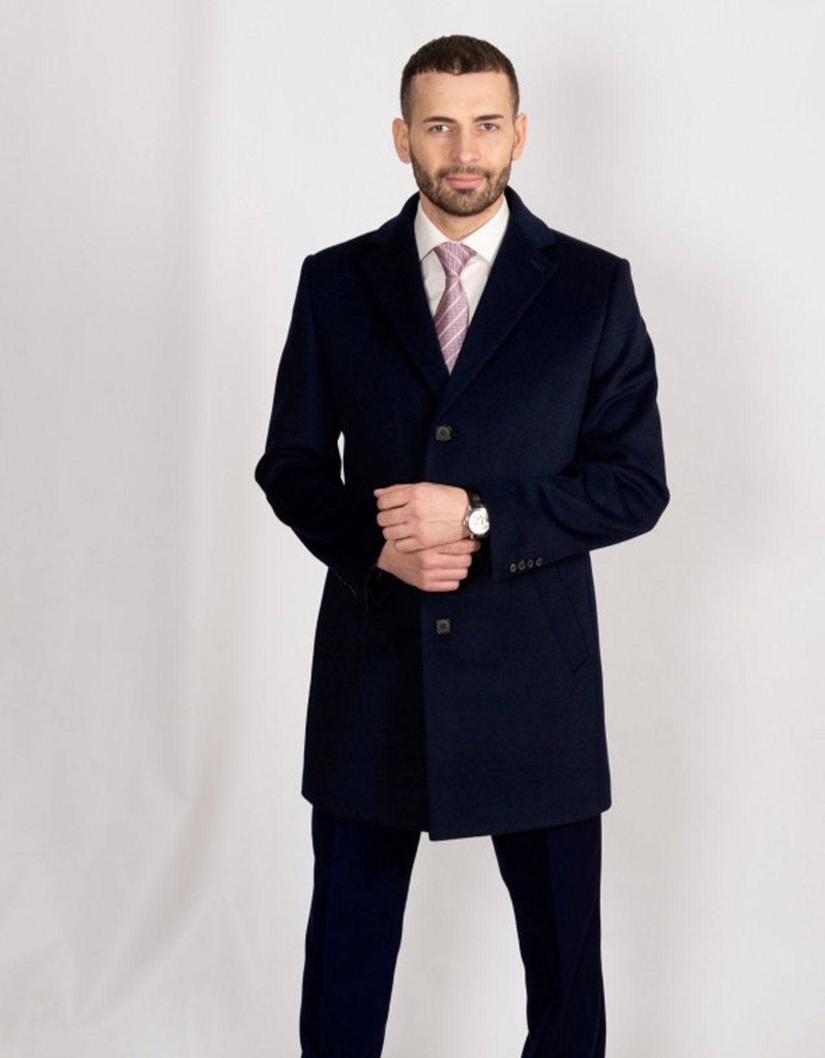 Пальто мужское классическое синее Nowal | купить в интернет-магазине Olymp-Men