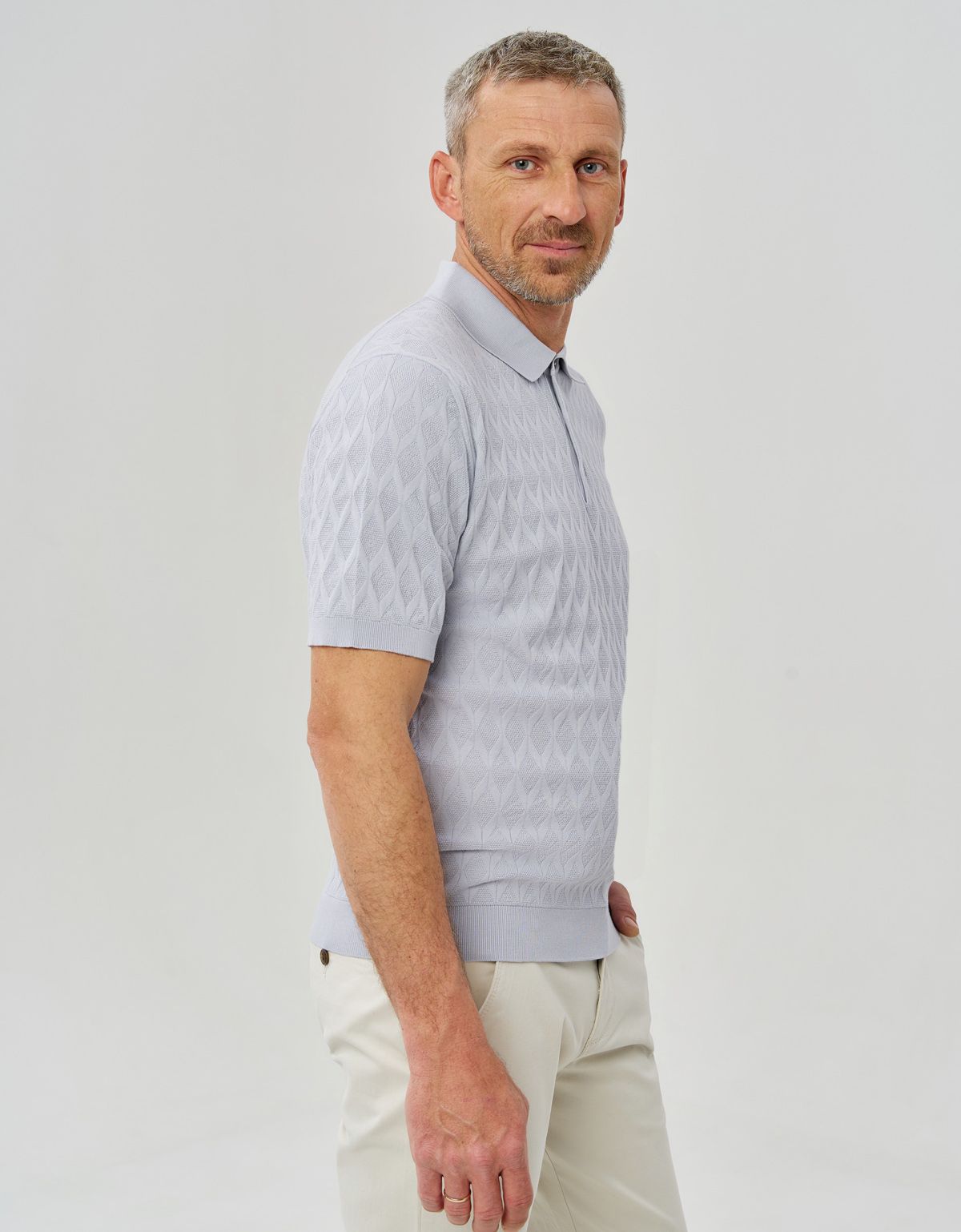 Поло мужское голубое вязаное на пуговицах Gratude | купить в интернет-магазине Olymp-Men