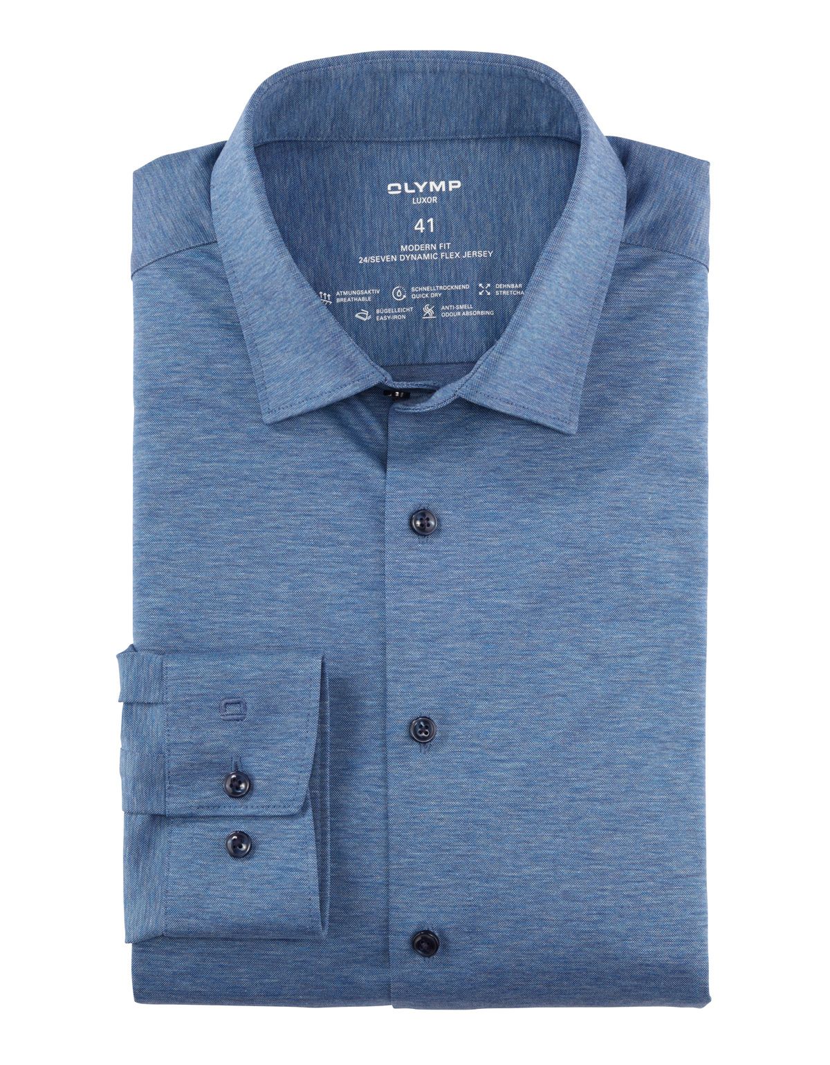 Рубашка синяя трикотажная OLYMP Luxor 24/7, modern fit, на рост выше 186[ГОЛУБОЙ]