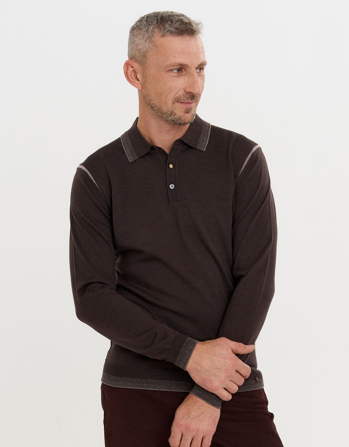 Поло коричневое с длинным рукавом Gratude на пуговицах | купить в интернет-магазине Olymp-Men