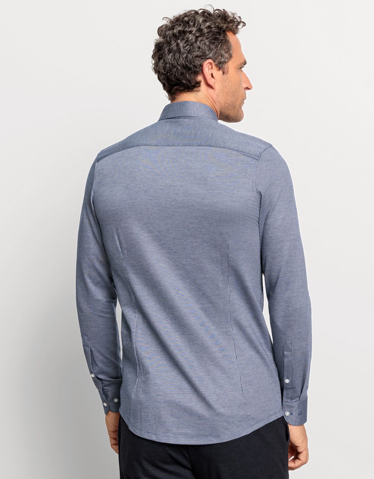 Рубашка трикотажная синяя в полоску Olymp, body fit | купить в интернет-магазине Olymp-Men