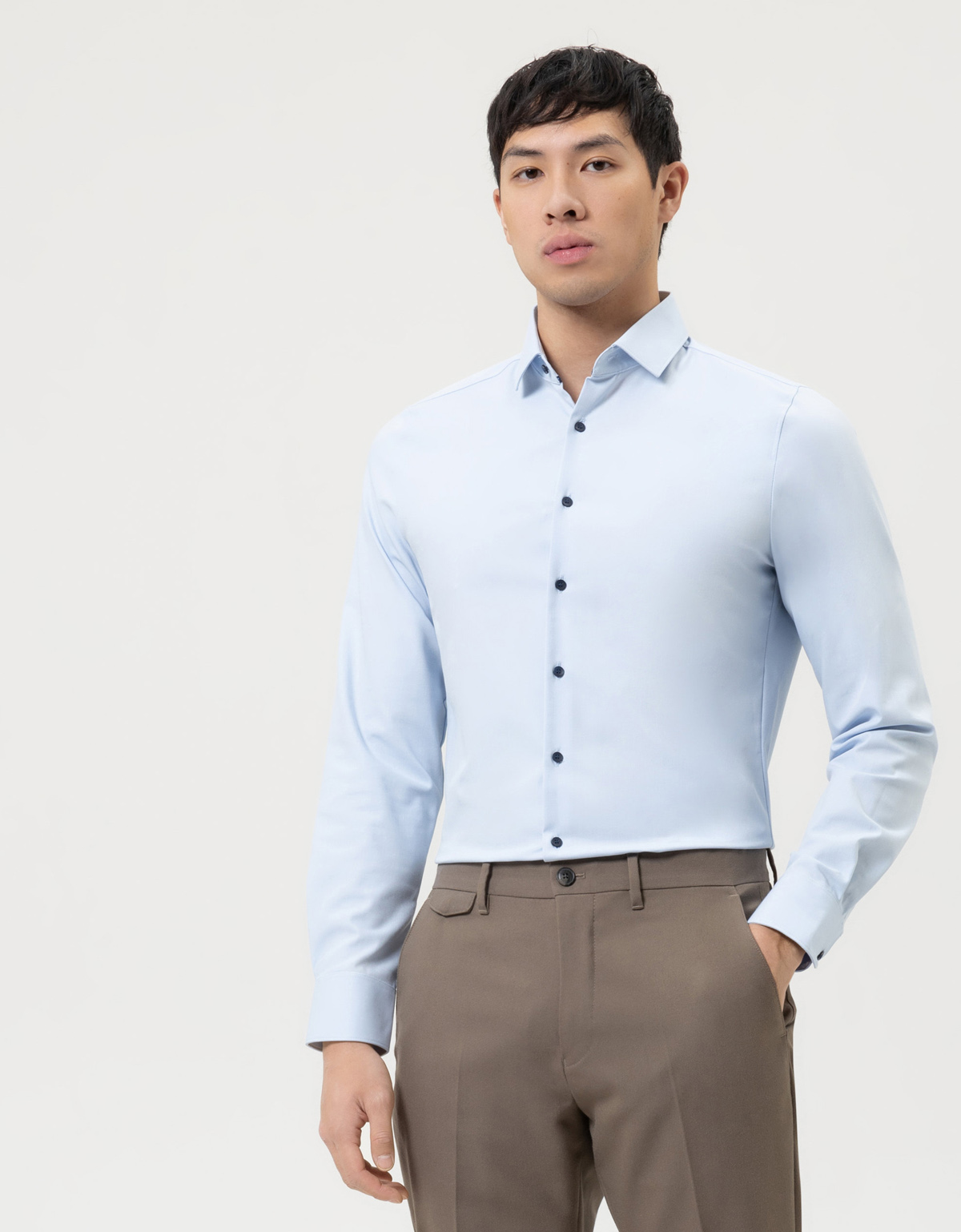 Рубашка голубая мужская климат-контроль OLYMP 24/7, body fit[Голубой]