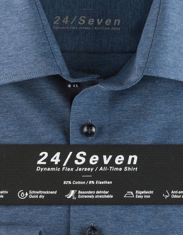 Трикотажная синяя рубашка OLYMP 24/7, modern fit | купить в интернет-магазине Olymp-Men
