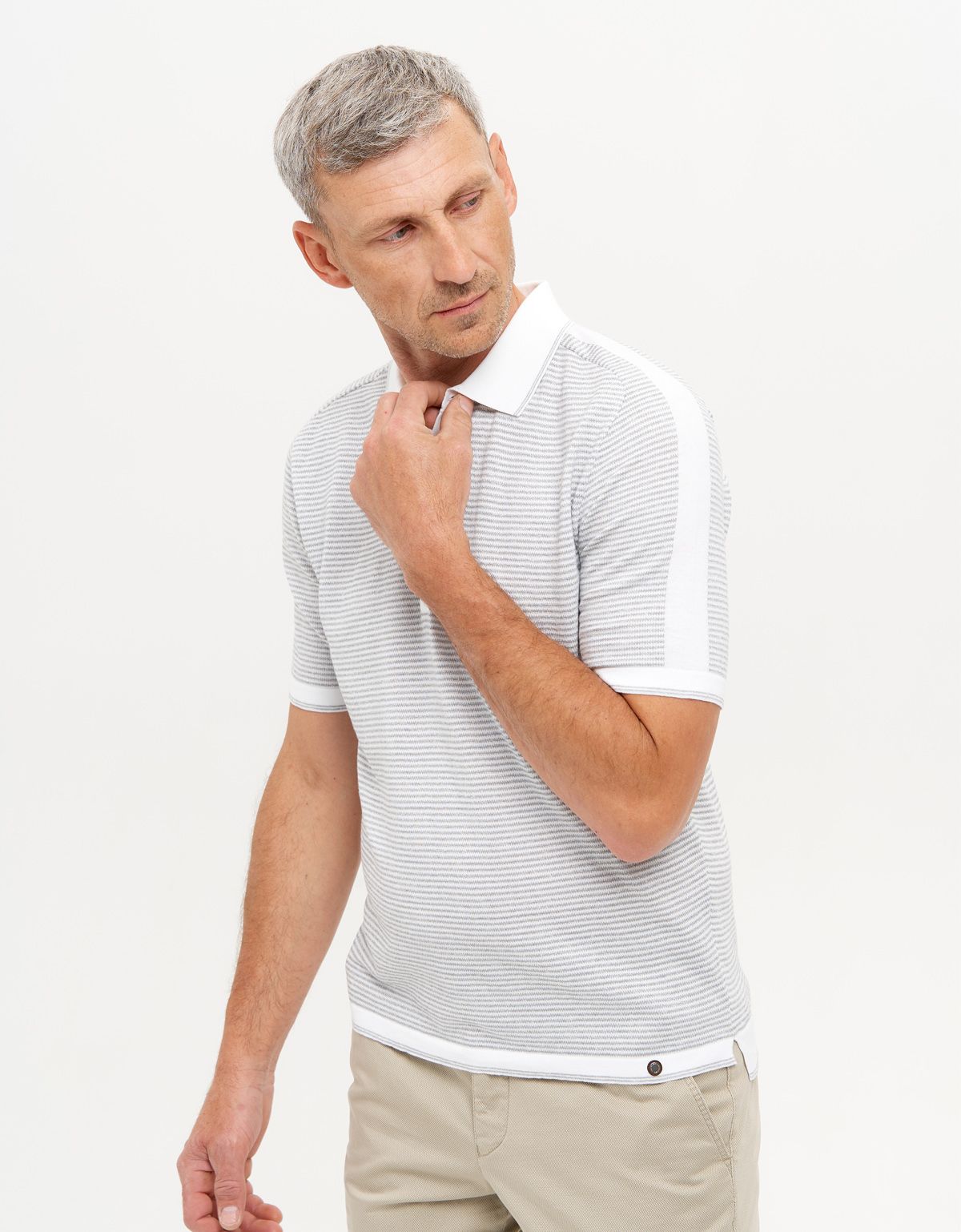 Поло мужское в серую полоску на пуговицах Gtatude | купить в интернет-магазине Olymp-Men