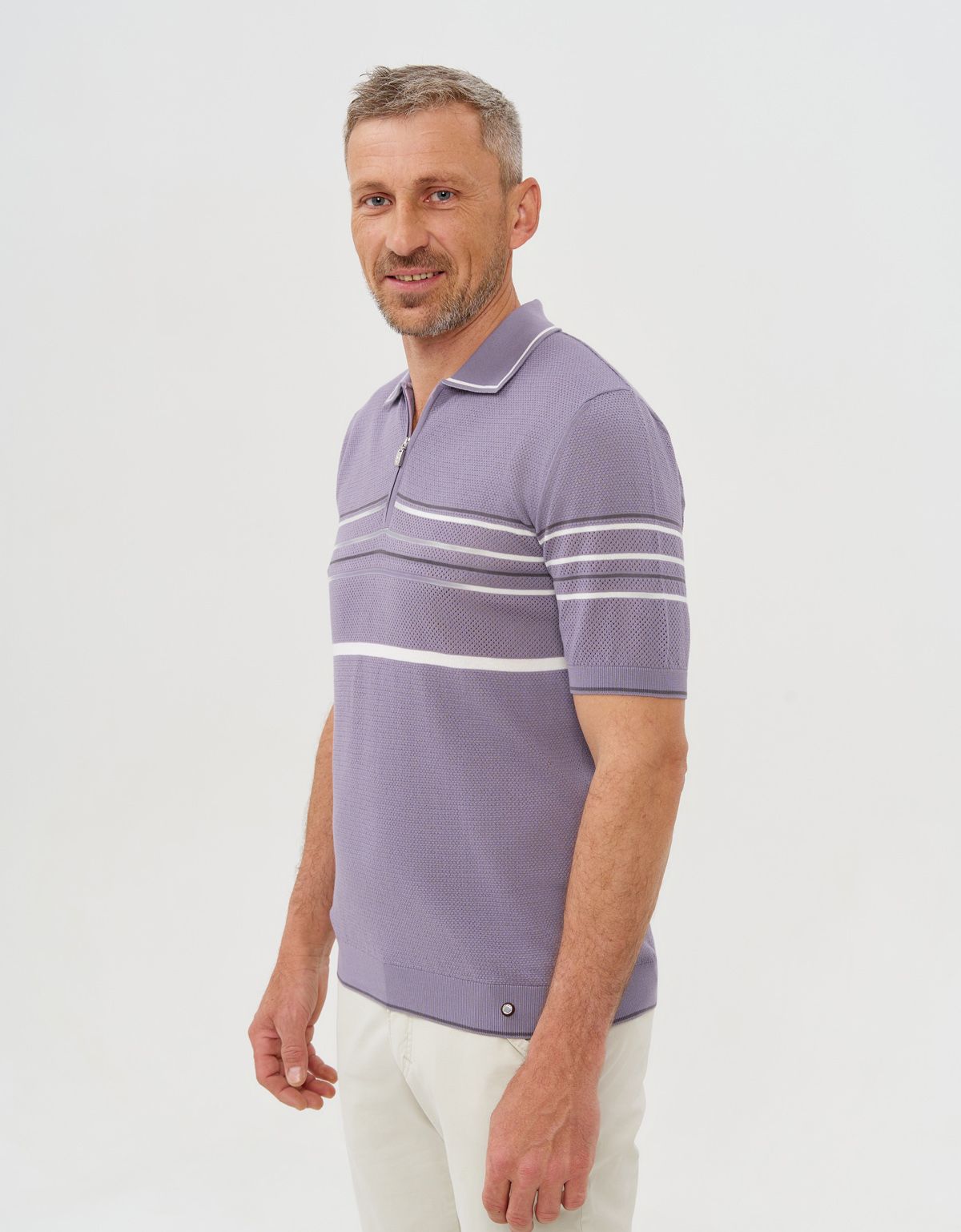 Поло мужское фиолетовое в полоску на молнии Gratude | купить в интернет-магазине Olymp-Men