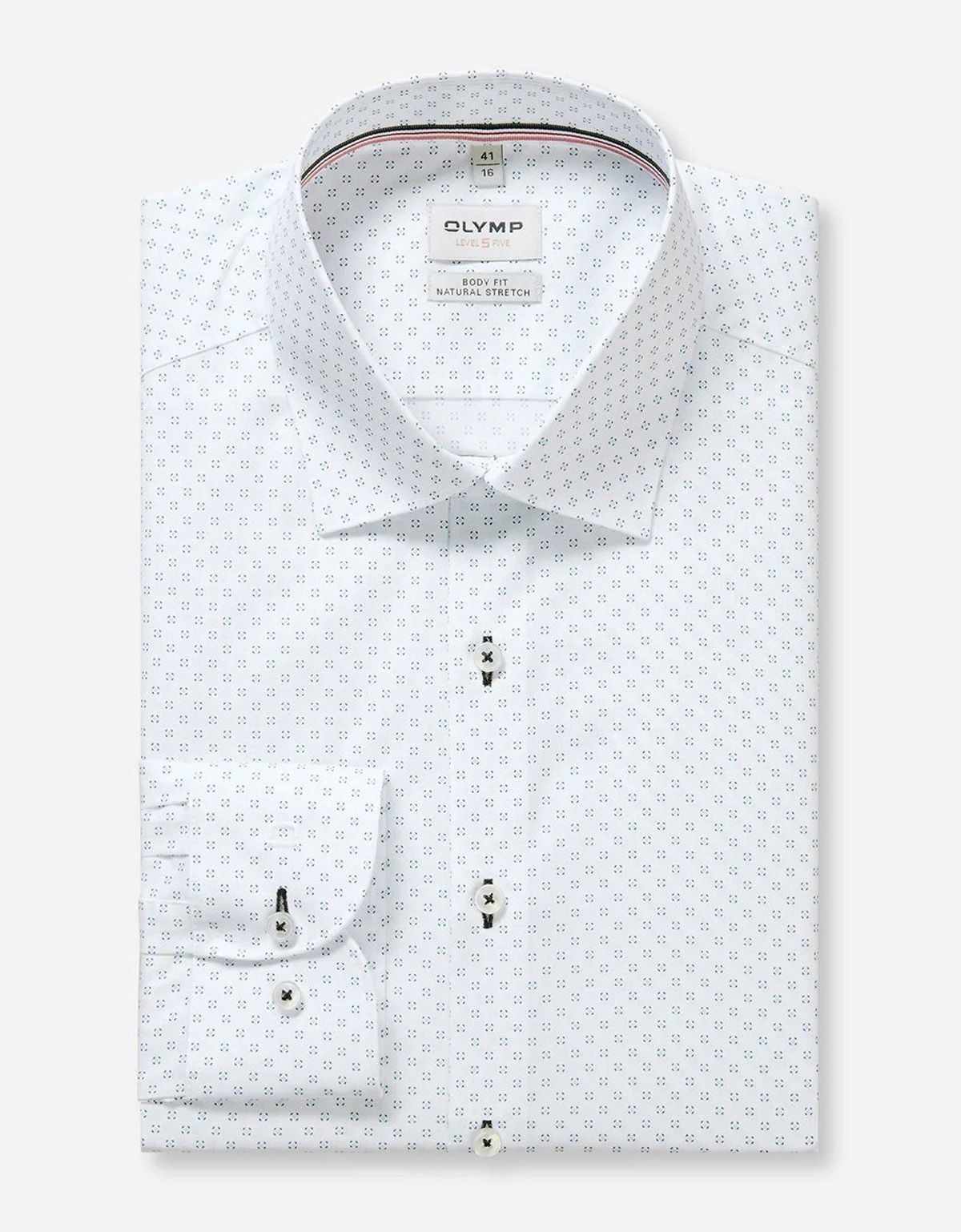 Рубашка белая с голубым принтом OLYMP, боди фит | купить в интернет-магазине Olymp-Men