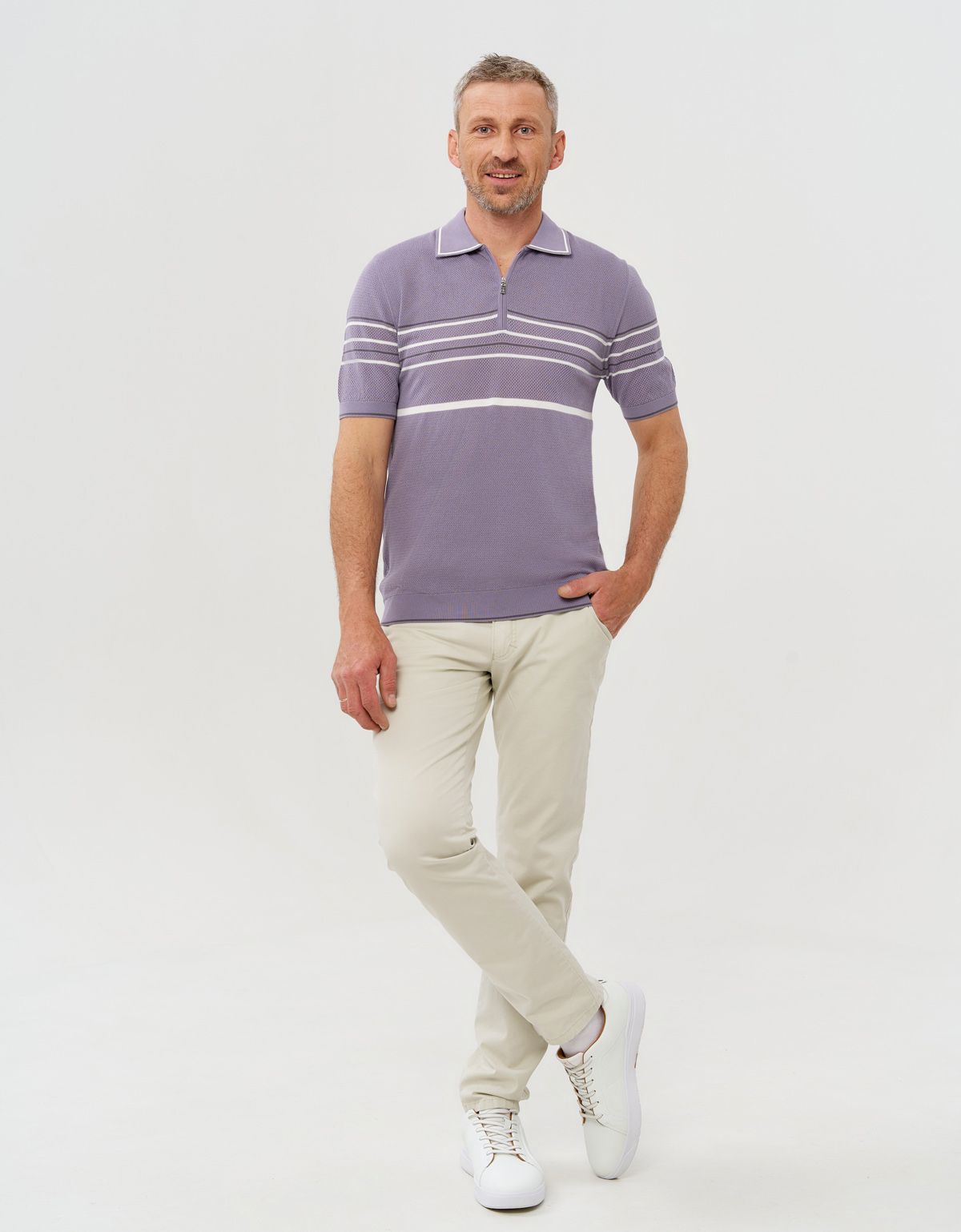 Поло мужское фиолетовое в полоску на молнии Gratude | купить в интернет-магазине Olymp-Men