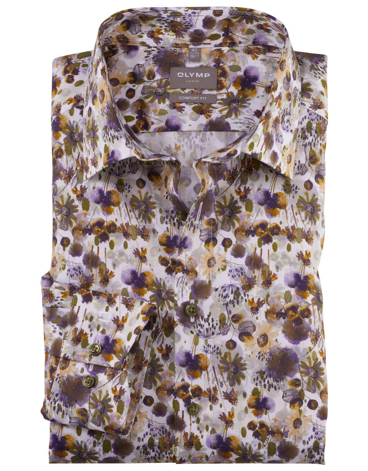 Рубашка с цветочным принтом OLYMP Luxor, прямая[ЗЕЛЁНЫЙ]