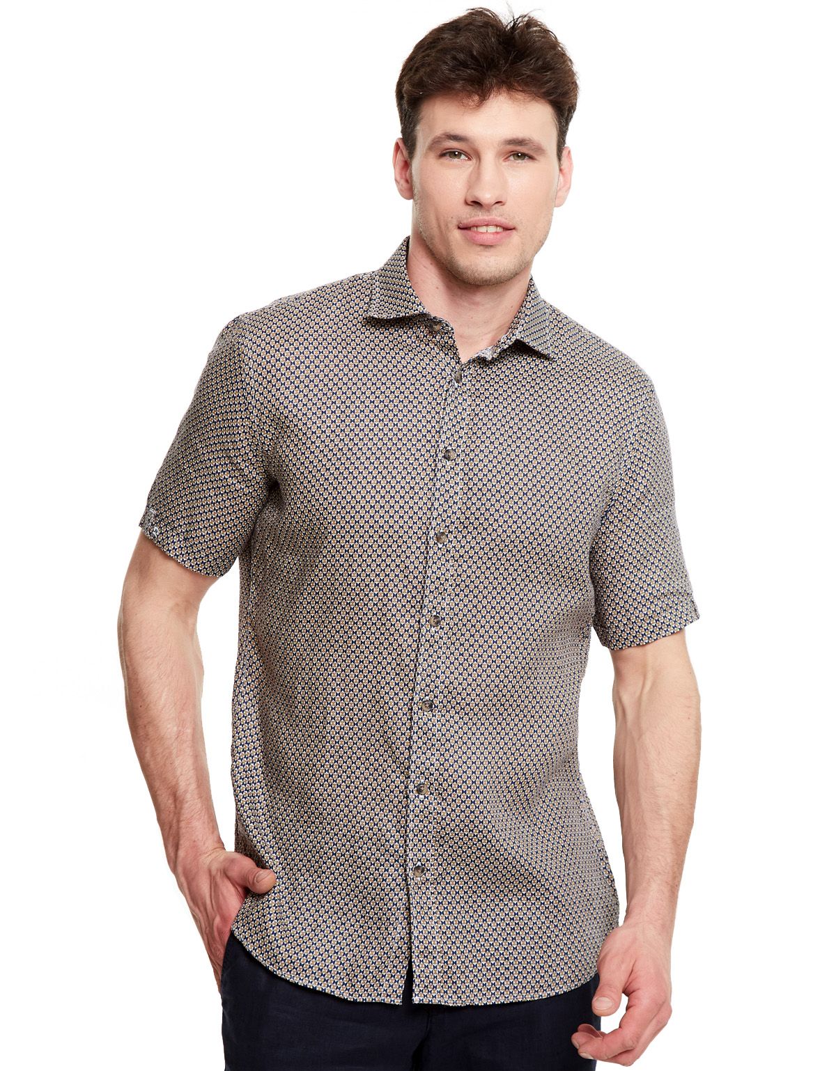 Рубашка льняная мужская OLYMP Casual, modern fit[КОРИЧНЕВЫЙ]