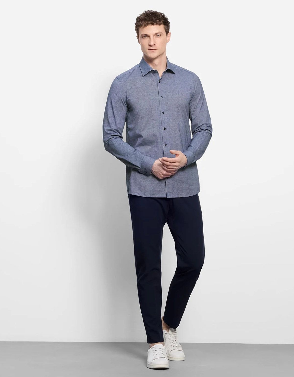 Рубашка трикотажная синяя клетка Olymp, body fit | купить в интернет-магазине Olymp-Men