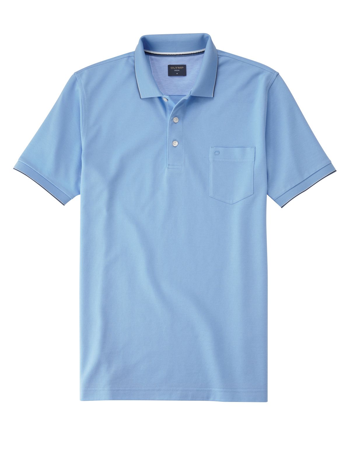 Поло мужское Olymp, голубое с синей полосой на воротнике | купить в интернет-магазине Olymp-Men