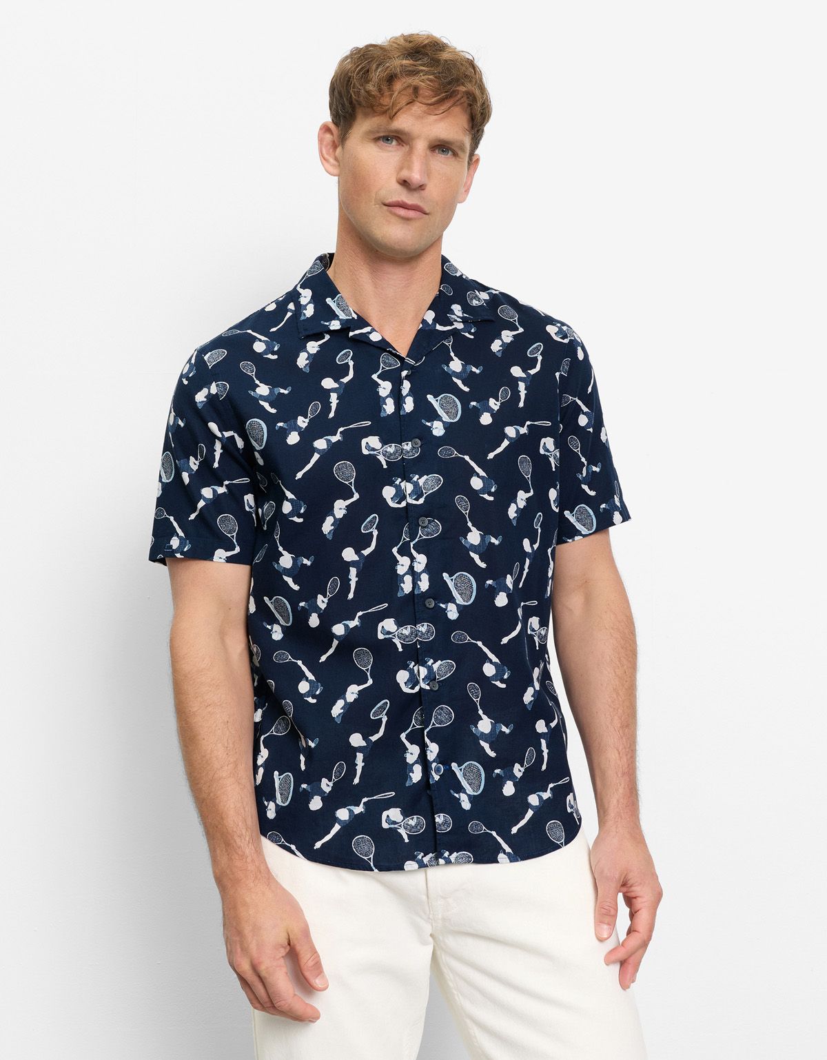 Рубашка синяя с принтом в теннисном стиле[СИНИЙ]