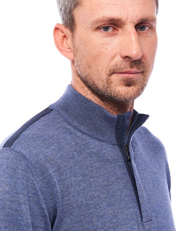 Свитер мужской голубой на молнии Gratude из тонкой шерсти | купить в интернет-магазине Olymp-Men
