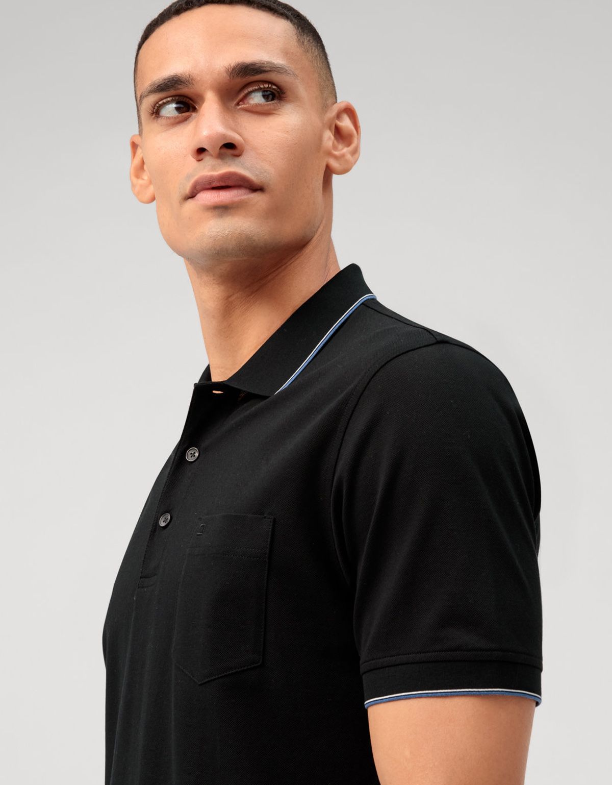 Поло мужское Olymp, чёрное с полосками на воротнике | купить в интернет-магазине Olymp-Men