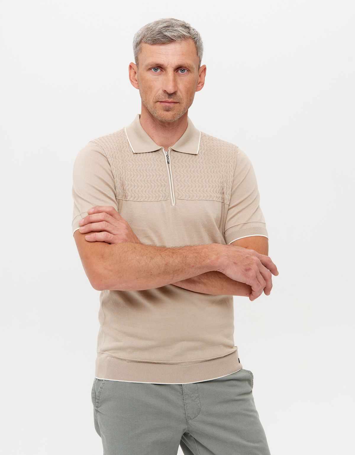 Поло мужское вязаное бежевое на молнии Gtatude | купить в интернет-магазине Olymp-Men